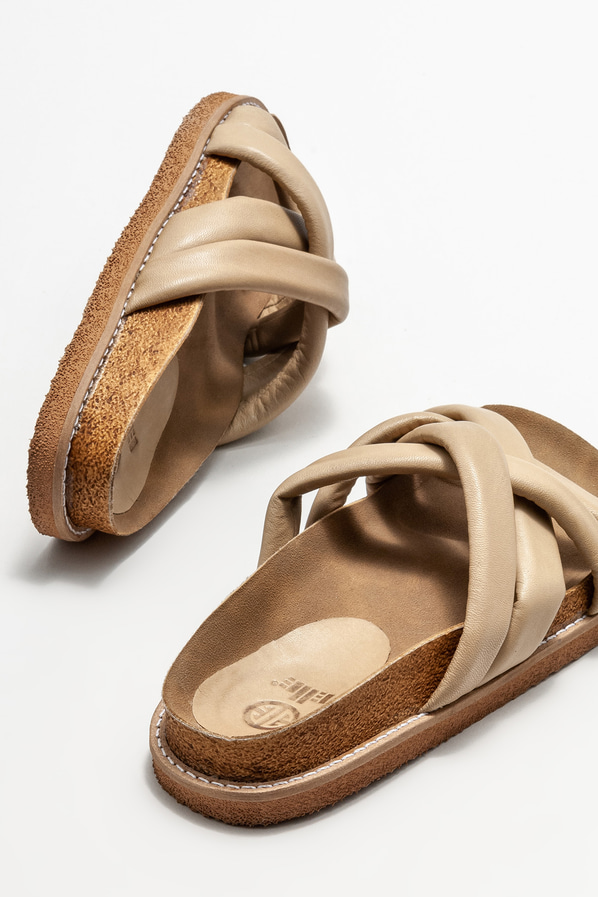 Vizon deri düz kadın terlik - Elle Shoes