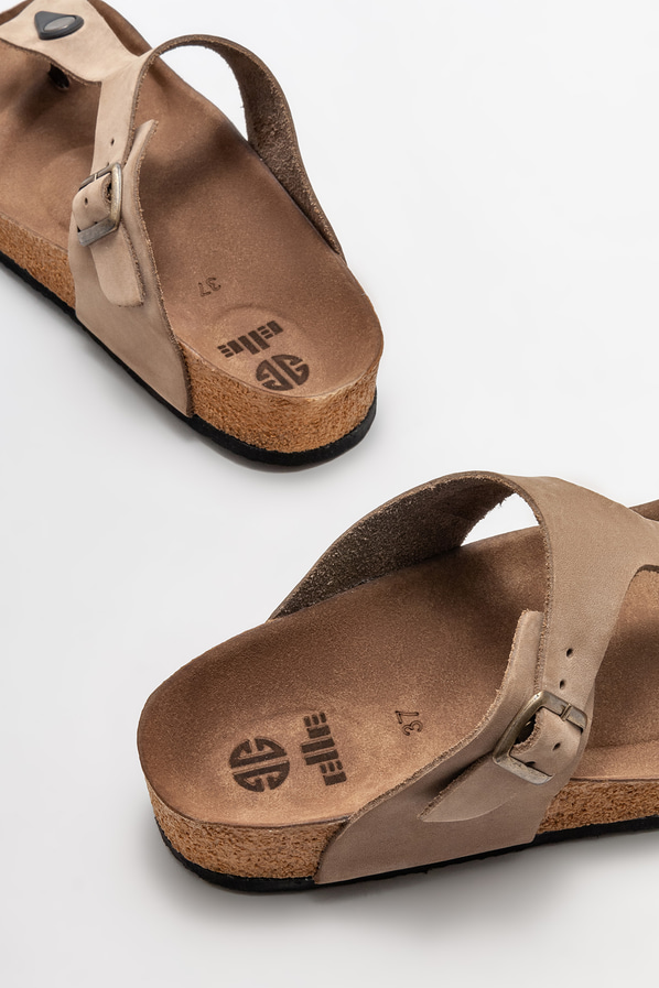 Vizon deri düz kadın terlik - Elle Shoes