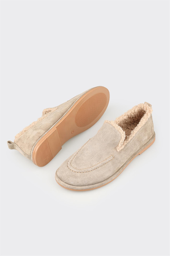 Vizon kahve deri kadın loafer, ofis stili için - Elle Shoes