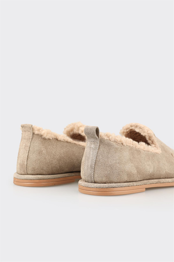 Vizon kahve deri kadın loafer, ofis stili için - Elle Shoes