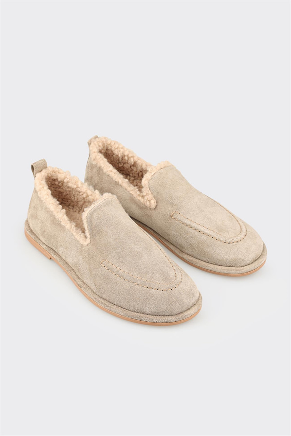 Vizon kahve deri kadın loafer, ofis stili için - Elle Shoes