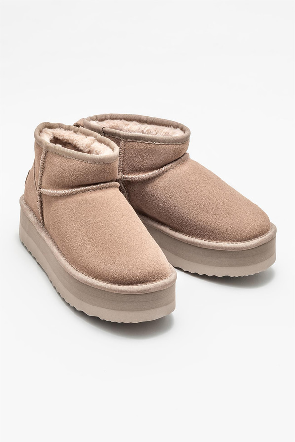 Vizon deri kadın bot, ofis stili için - Elle Shoes
