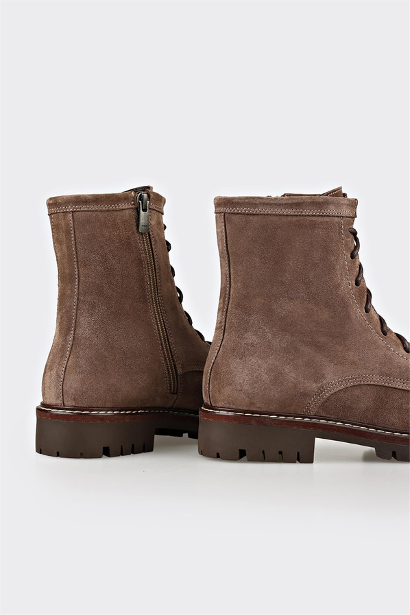 Vizon kahverengi deri ve süet yan fermuarlı kadın bot, rahat kullanım için - Elle Shoes