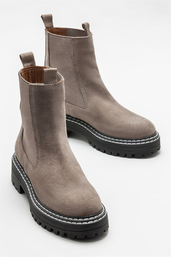 Vizon deri düz kadın bot, günlük kullanım için - Elle Shoes