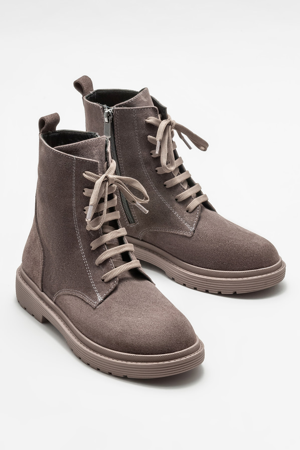 Vizon deri düz kadın bot, günlük kullanım için - Elle Shoes