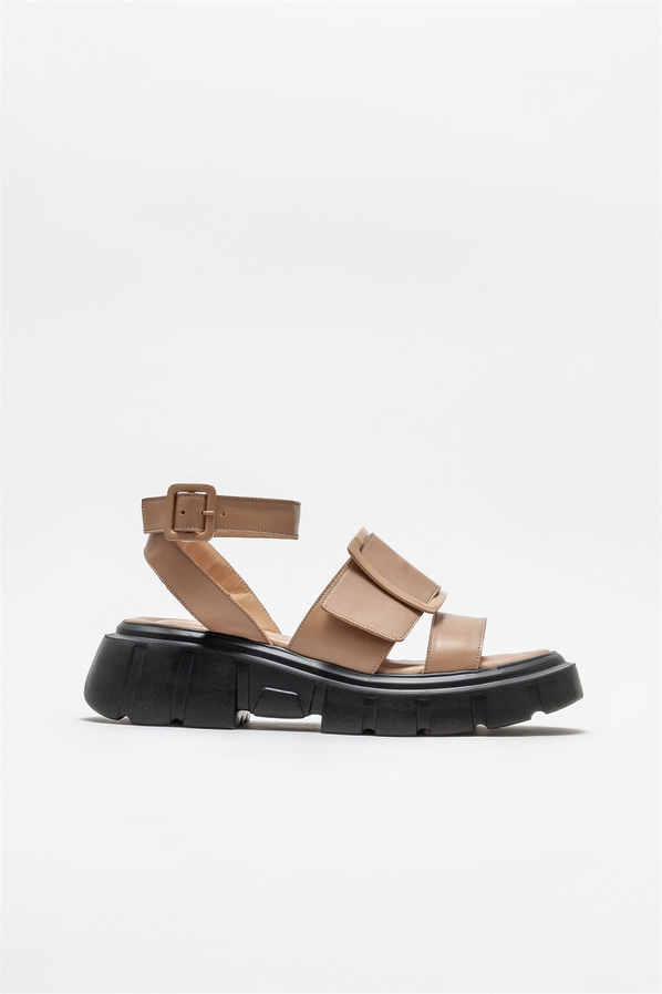 Vizon deri kadın sandalet - Elle Shoes
