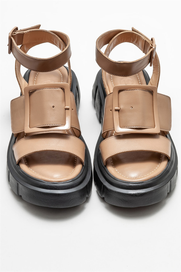 Vizon deri kadın sandalet - Elle Shoes