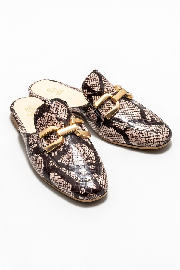 Vizon deri kadın düz terlik - Elle Shoes