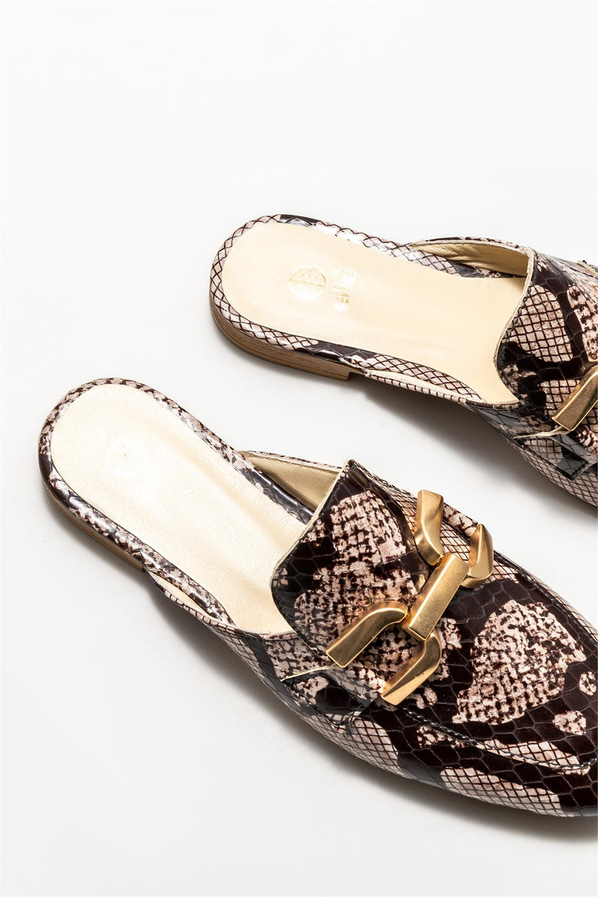 Vizon deri kadın düz terlik - Elle Shoes