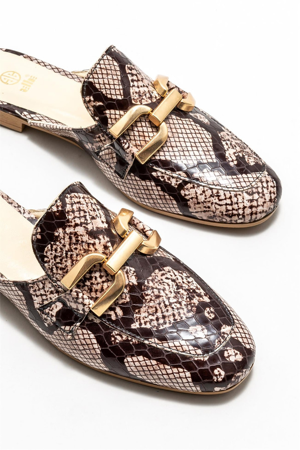 Vizon deri kadın düz terlik - Elle Shoes