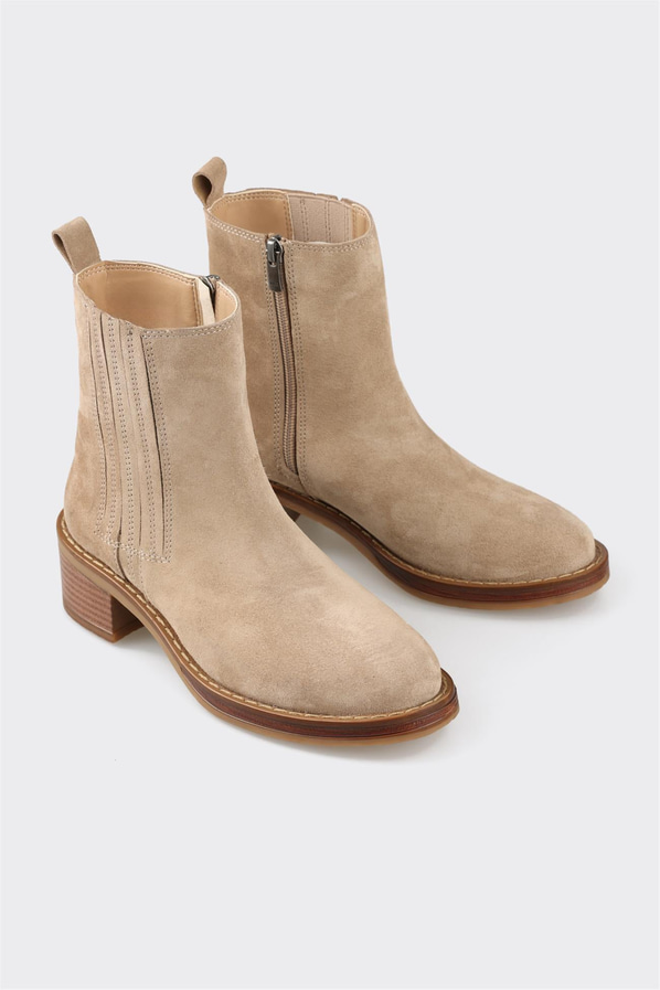 Vizon deri bağcıklı topuklu kadın bot, klasik stil için - Elle Shoes