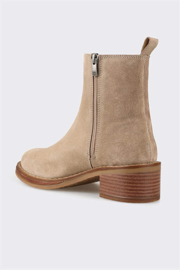 Vizon deri bağcıklı topuklu kadın bot, klasik stil için - Elle Shoes