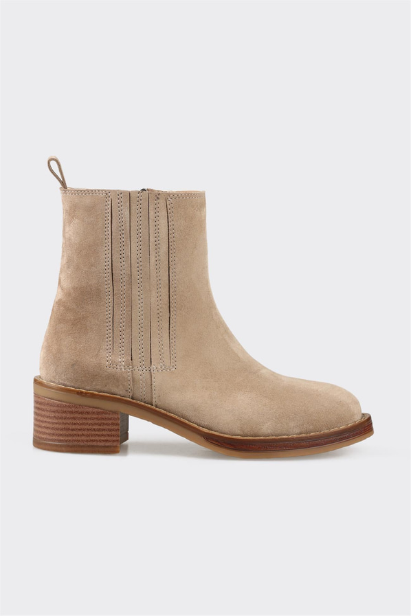 Vizon deri bağcıklı topuklu kadın bot, klasik stil için - Elle Shoes