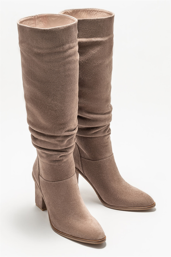 Vizon deri topuklu kadın çizme - Elle Shoes