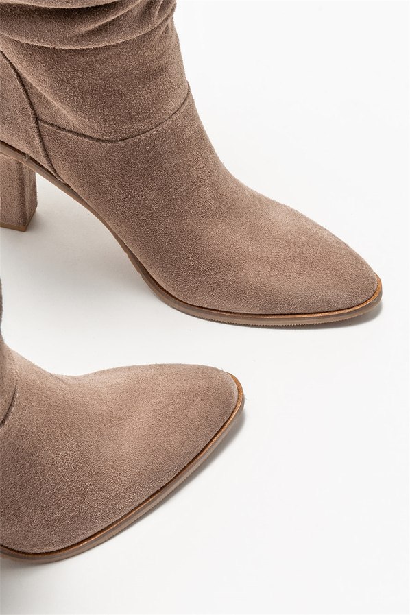 Vizon deri topuklu kadın çizme - Elle Shoes