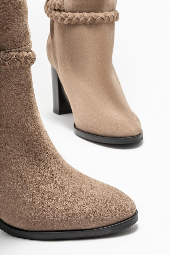 Vizon deri topuklu kadın çizme - Elle Shoes