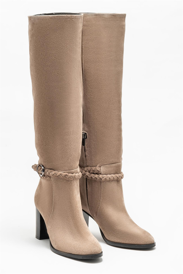 Vizon deri topuklu kadın çizme - Elle Shoes