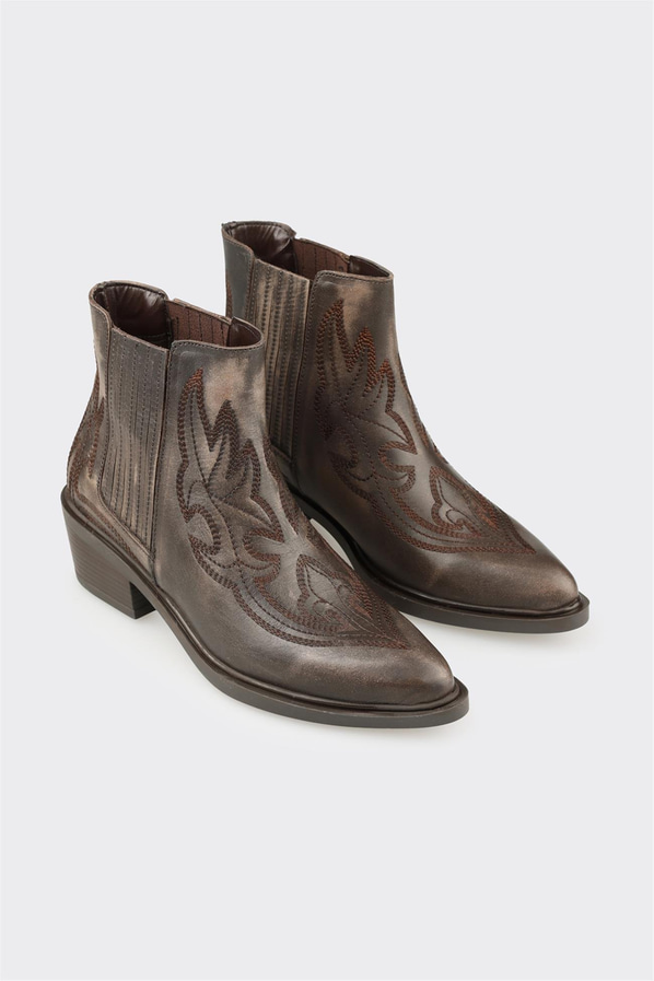 Vizon Deri Kadın Western Bot