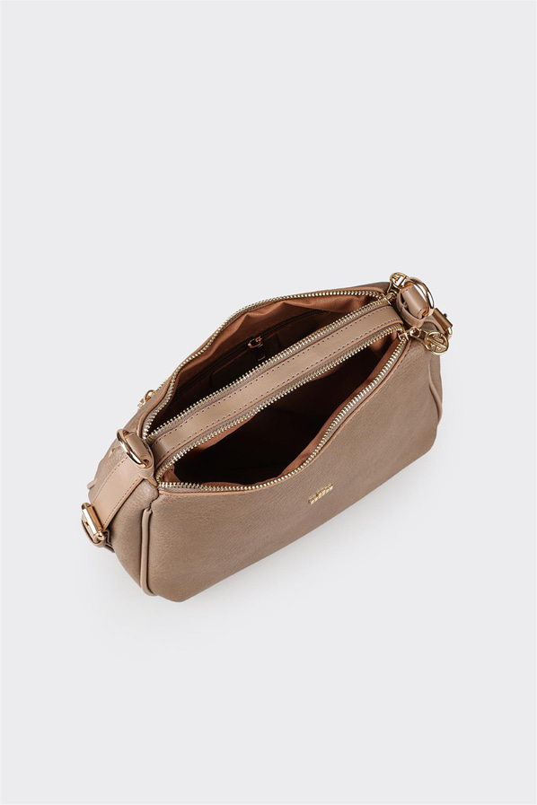 Vizon deri fermuarlı kadın omuz çantası, rahat kullanım için - Elle Shoes