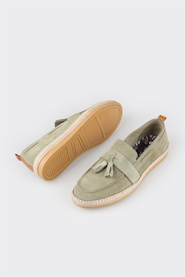 Yeşil deri erkek espadril - Elle Shoes