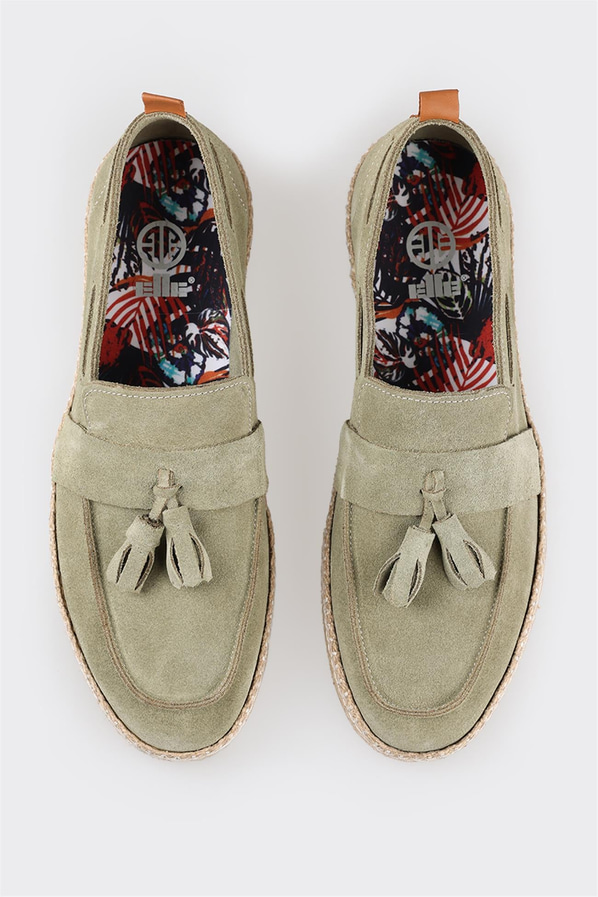 Yeşil deri erkek espadril - Elle Shoes