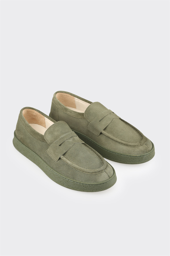 Yeşil deri erkek loafer, günlük kullanım için - Elle Shoes