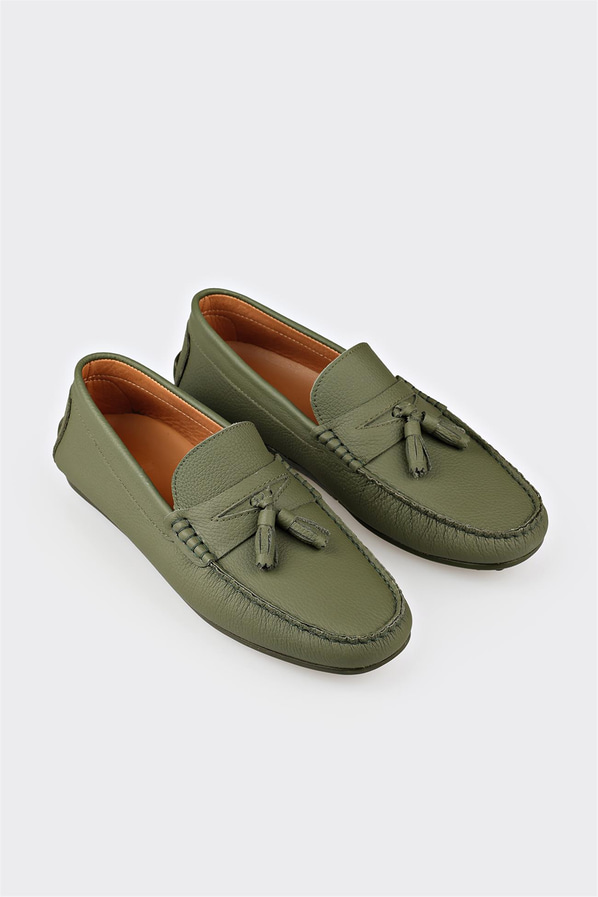 Yeşil deri erkek günlük ayakkabı, günlük kullanım için - Elle Shoes