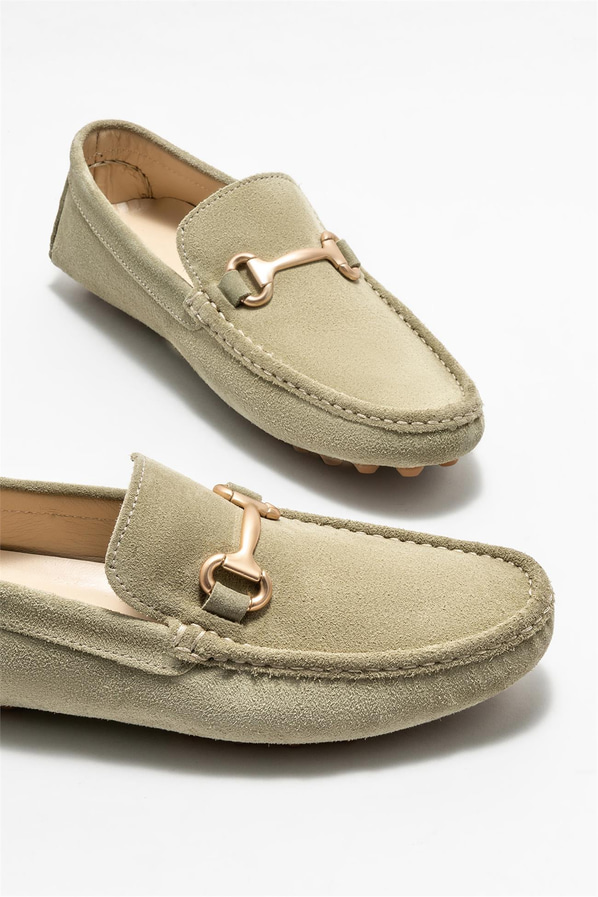 Yeşil deri erkek loafer, günlük kullanım için - Elle Shoes