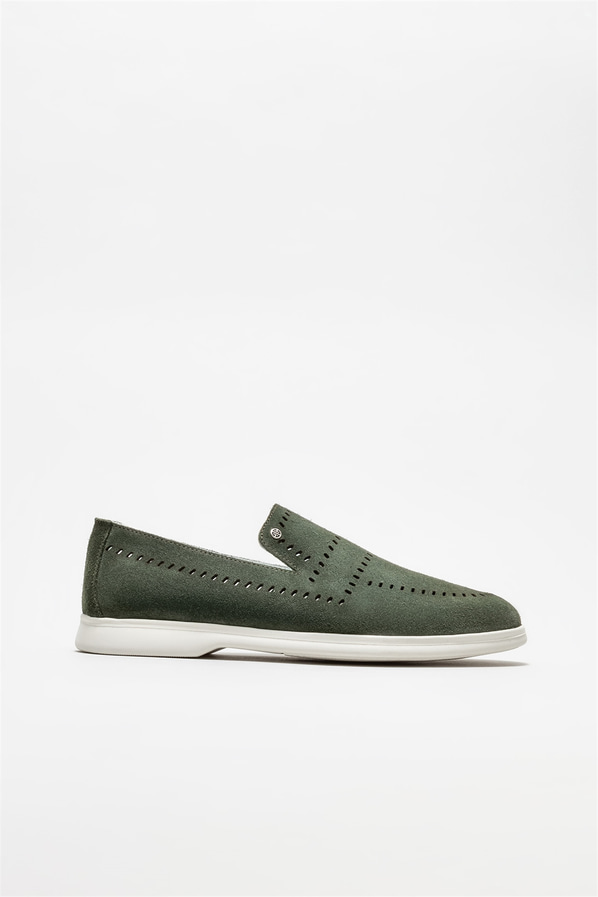 Yeşil deri erkek loafer - Elle Shoes