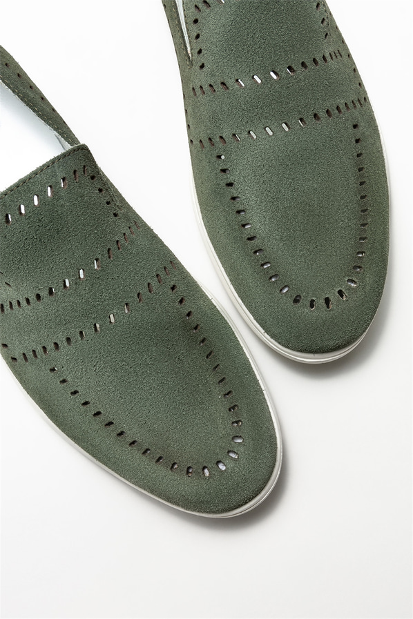 Yeşil deri erkek loafer - Elle Shoes
