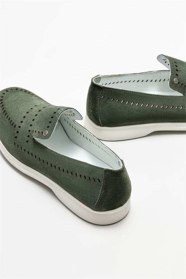 Yeşil deri erkek loafer - Elle Shoes