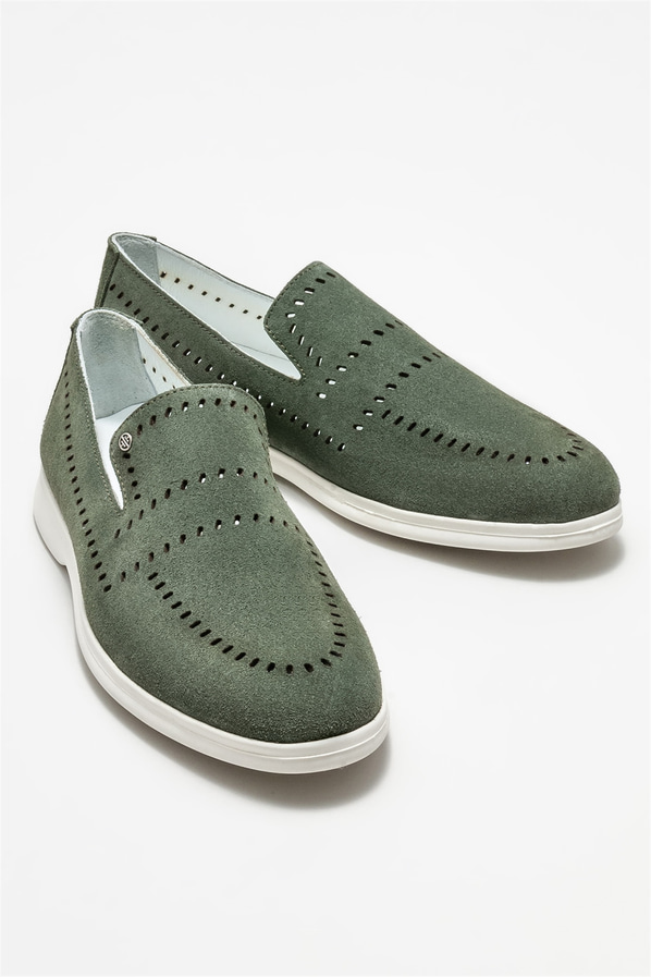 Yeşil deri erkek loafer - Elle Shoes