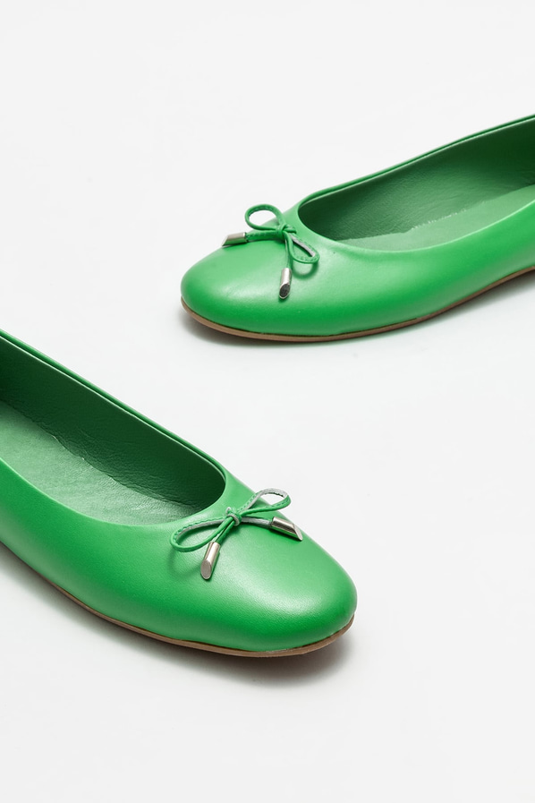 Yeşil deri kadın babet - Elle Shoes
