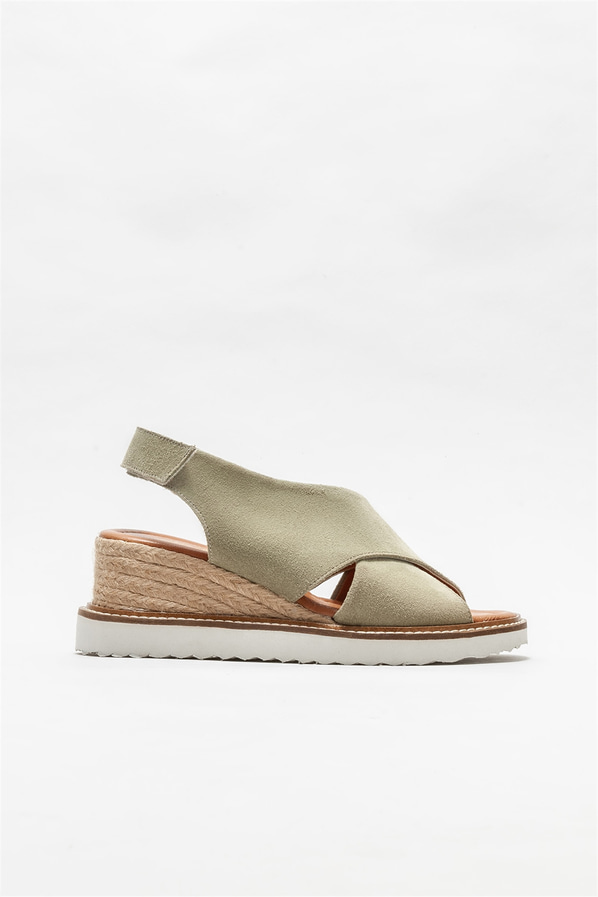 Yeşil deri dolgu topuklu kadın sandalet - Elle Shoes