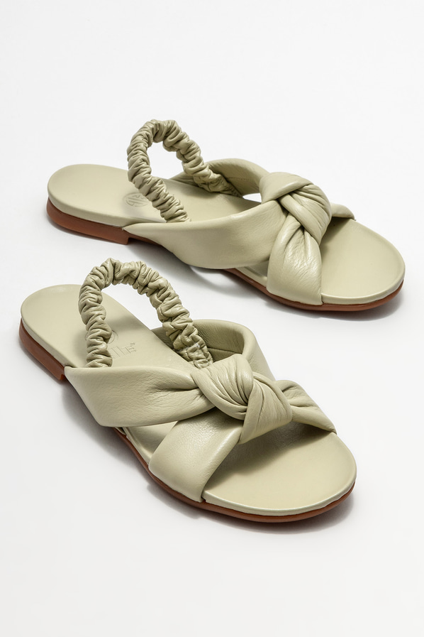 Yeşil deri düz kadın sandalet - Elle Shoes