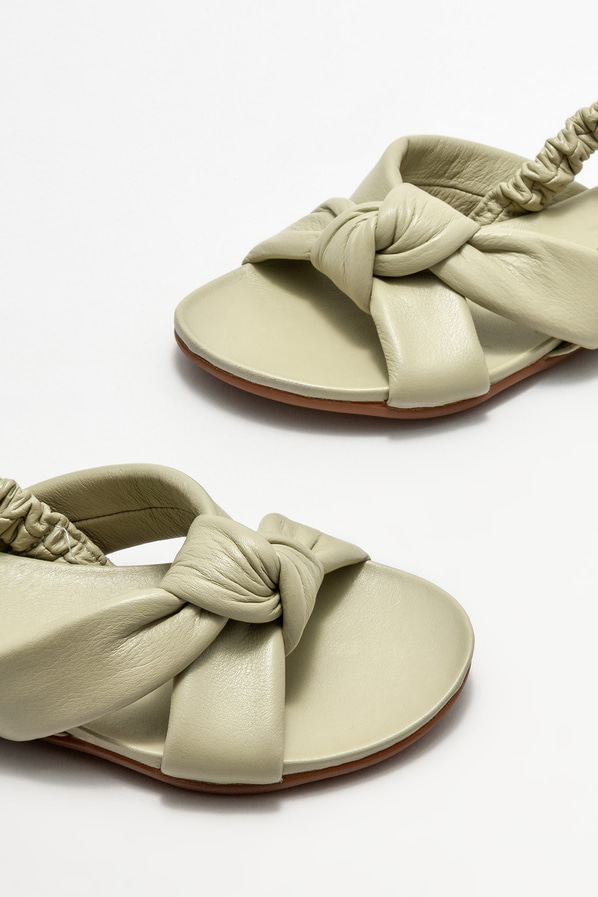 Yeşil deri düz kadın sandalet - Elle Shoes