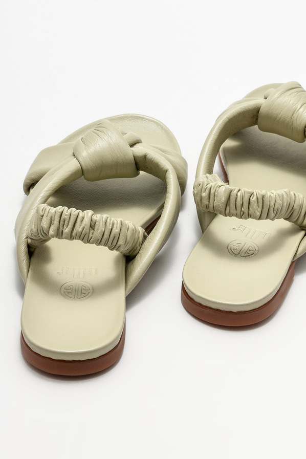 Yeşil deri düz kadın sandalet - Elle Shoes