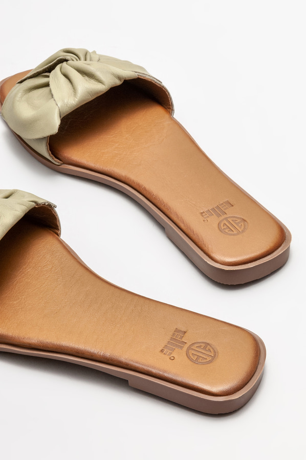 Yeşil deri düz kadın terlik - Elle Shoes