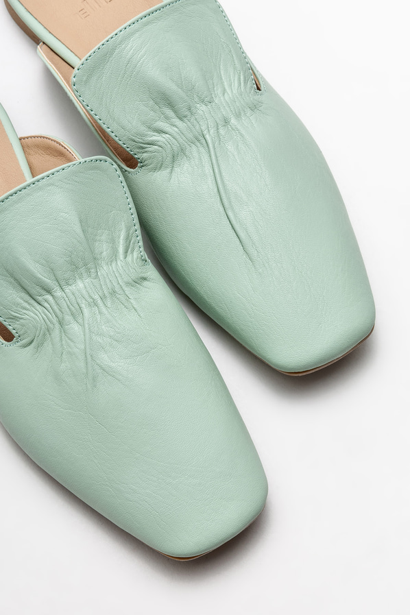 Yeşil deri düz kadın terlik - Elle Shoes
