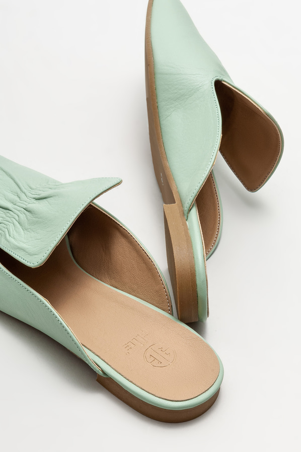 Yeşil deri düz kadın terlik - Elle Shoes