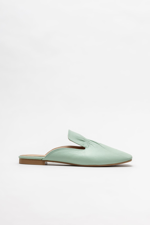 Yeşil deri düz kadın terlik - Elle Shoes