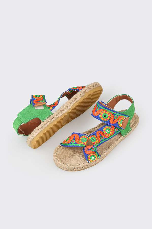 Yeşil deri kadın espadril - Elle Shoes