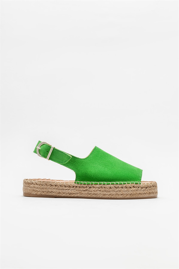 Yeşil deri kadın espadril - Elle Shoes