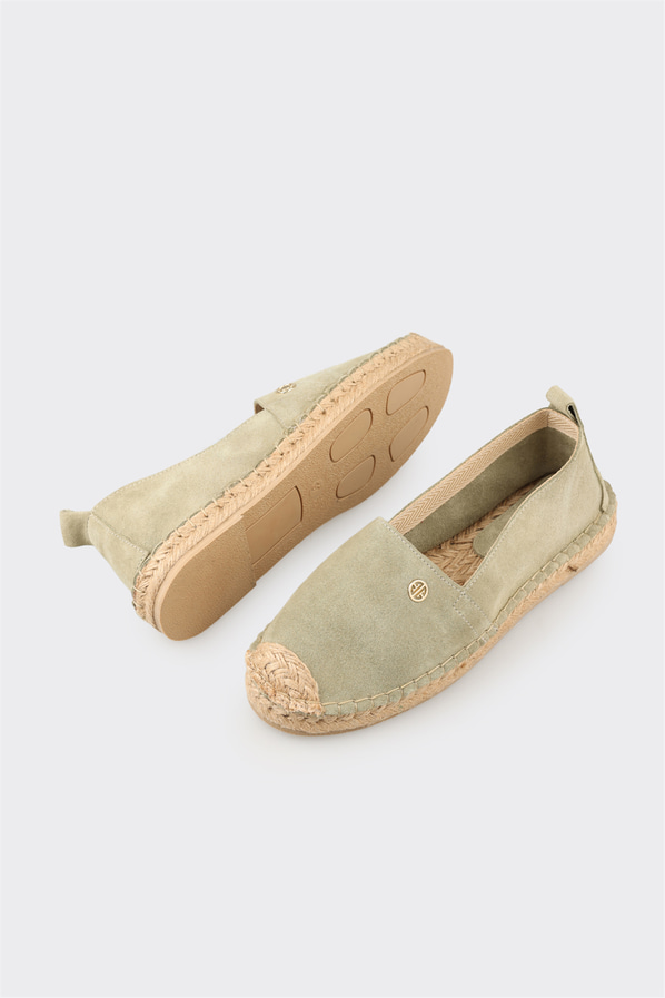 Yeşil deri kadın espadril - Elle Shoes
