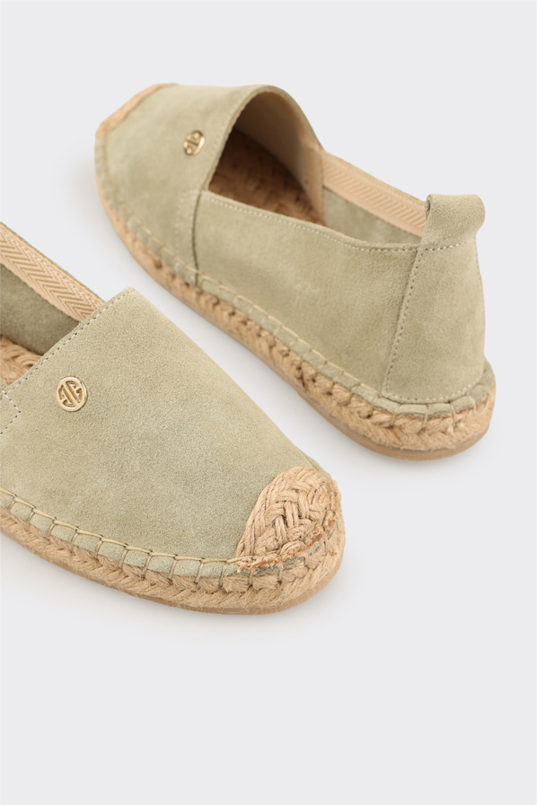 Yeşil deri kadın espadril - Elle Shoes