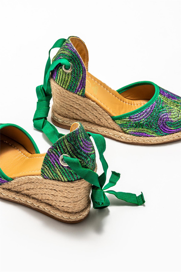 Yeşil deri kadın espadril - Elle Shoes
