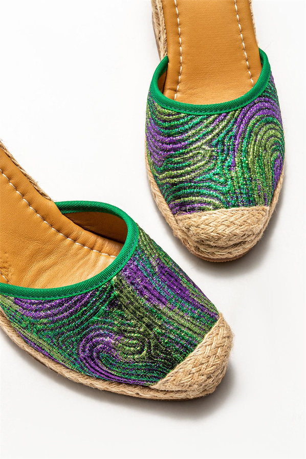 Yeşil deri kadın espadril - Elle Shoes