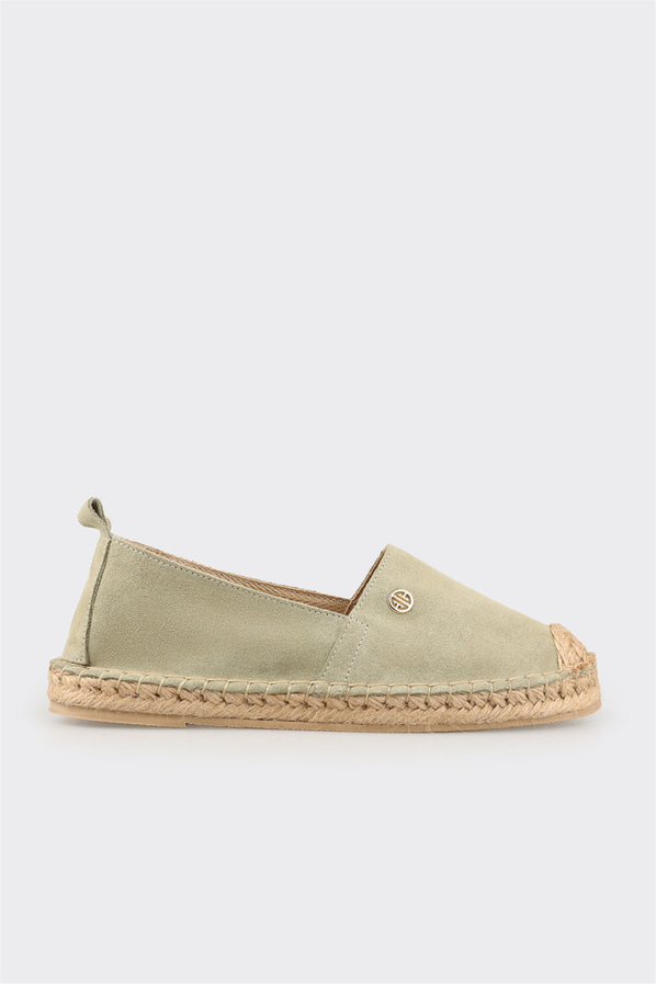 Yeşil deri kadın espadril - Elle Shoes