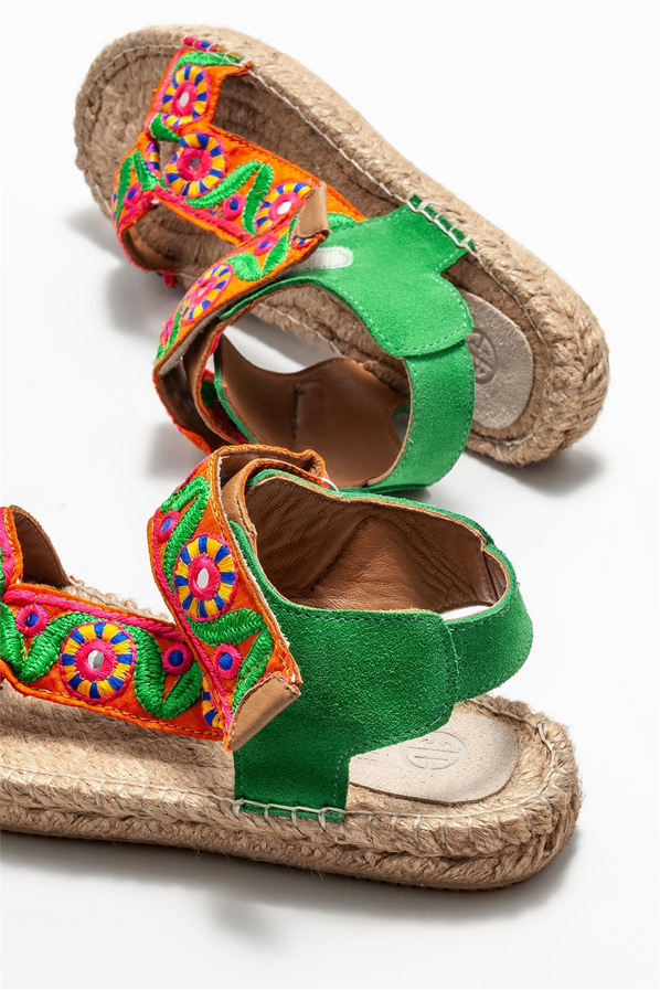 Yeşil deri kadın espadril - Elle Shoes