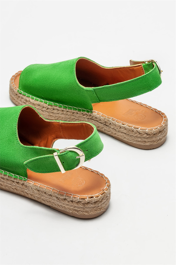 Yeşil deri kadın espadril - Elle Shoes